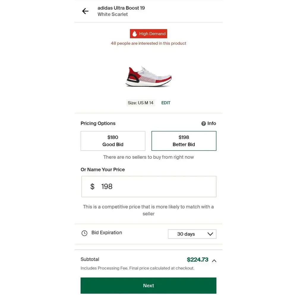Size 14 - adidas Ultra Boost 19 White Scarlet - EF1341